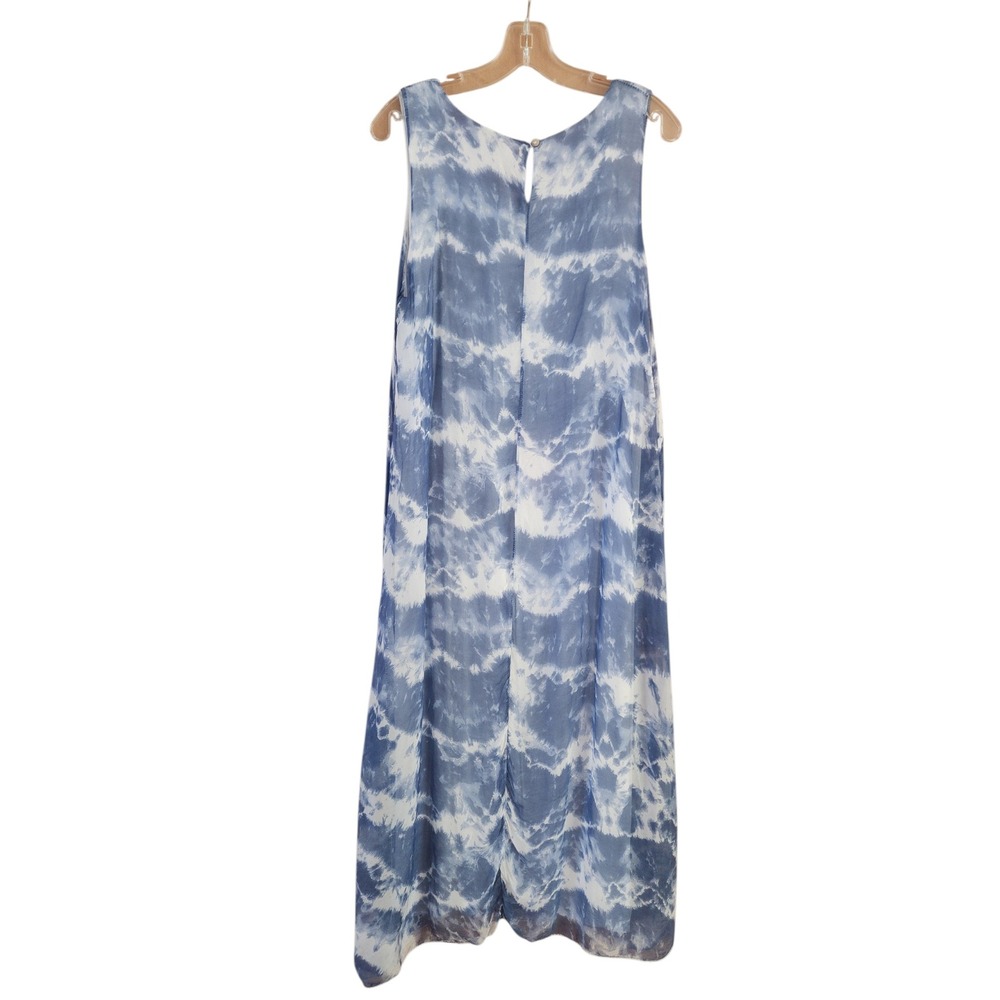 Bellambra Italy Silk Blend Tie Dye Midi Dress Blue White Sleeveless Pockets M - Picture 3 of 6